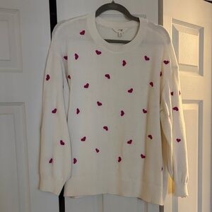 White Sweater with Pink Hearts